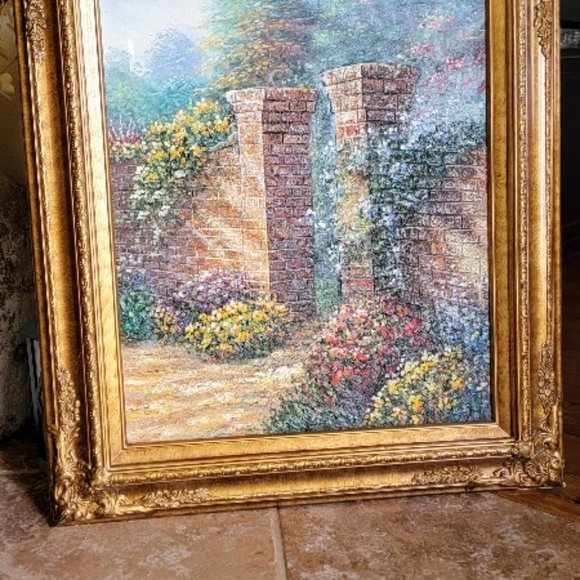 The Rose Garden Thomas Kinkade Style Painting 32x28 - Picture 5 of 11